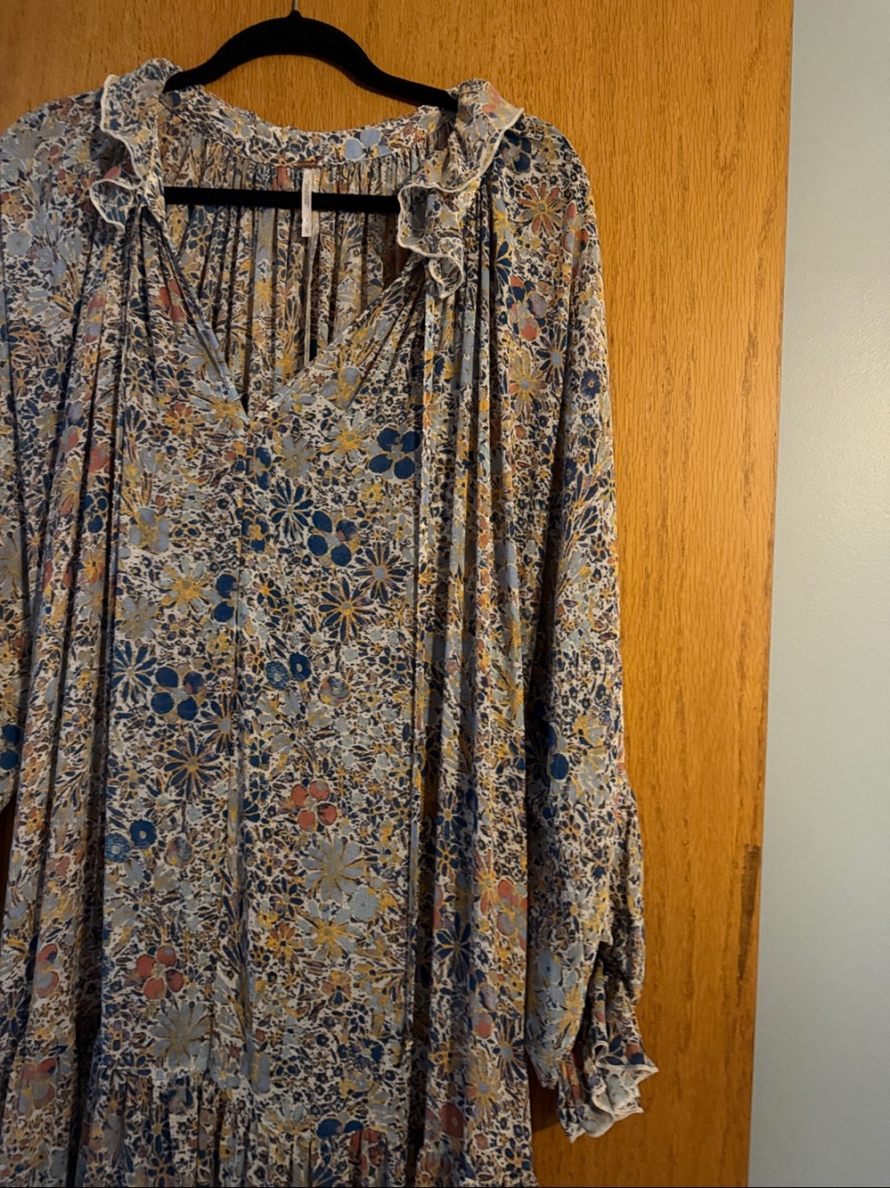 Free People Floral Tiered Maxi Dress in Beige, Blue and Mustard NWOT - Picture 4 of 9